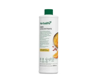 Herbalife Fibre Concentrate bottle with green cap, front label visible (sweet orange & goji berry flavour), 500 ml